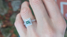Load image into Gallery viewer, 6420- Vintage: 14ct White Gold Emeralds Diamonds Art Deco Style Panel Ring
