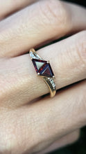 Load image into Gallery viewer, 6239 Vintage: 18ct Gold Triangular Cut Red Garnets Diamonds Geometric Set Ring