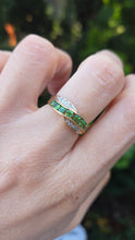 Load image into Gallery viewer, 6238 Vintage: 9ct Gold Green Diopsides Diamonds Dress/Stacker Ring