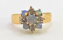 Load image into Gallery viewer, 2158: Vintage: 9ct Gold 7 White Opals Diamonds Flower Head Ring- From 1981