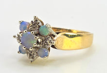 Load image into Gallery viewer, 2158: Vintage: 9ct Gold 7 White Opals Diamonds Flower Head Ring- From 1981