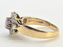 Load image into Gallery viewer, 2158: Vintage: 9ct Gold 7 White Opals Diamonds Flower Head Ring- From 1981