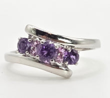Load image into Gallery viewer, 2414: Vintage: 9ct White Gold Lilac Amethysts Bypass Ring