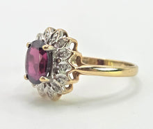 Load image into Gallery viewer, 6426: Vintage 9ct Gold Red Garnet Diamonds Flower Head Ring