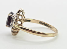 Load image into Gallery viewer, 6426: Vintage 9ct Gold Red Garnet Diamonds Flower Head Ring