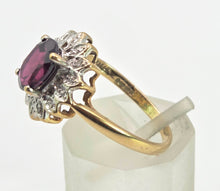 Load image into Gallery viewer, 6426: Vintage 9ct Gold Red Garnet Diamonds Flower Head Ring