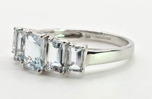 Load image into Gallery viewer, 2598: Vintage 9ct white Gold 5 emerald Cut Blue Aquamarines Ring