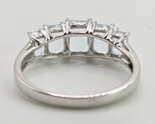 Load image into Gallery viewer, 2598: Vintage 9ct white Gold 5 emerald Cut Blue Aquamarines Ring