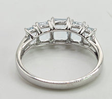 Load image into Gallery viewer, 2598: Vintage 9ct white Gold 5 emerald Cut Blue Aquamarines Ring