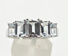 Load image into Gallery viewer, 2598: Vintage 9ct white Gold 5 emerald Cut Blue Aquamarines Ring