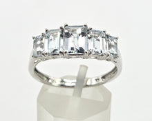 Load image into Gallery viewer, 2598: Vintage 9ct white Gold 5 emerald Cut Blue Aquamarines Ring