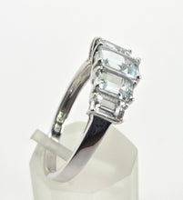 Load image into Gallery viewer, 2598: Vintage 9ct white Gold 5 emerald Cut Blue Aquamarines Ring