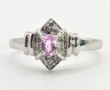 Load image into Gallery viewer, 6428- Vintage 9ct White Gold Pink Sapphire 10 Natural Sparkling Diamonds Dress Ring