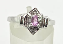 Load image into Gallery viewer, 6428- Vintage 9ct White Gold Pink Sapphire 10 Natural Sparkling Diamonds Dress Ring