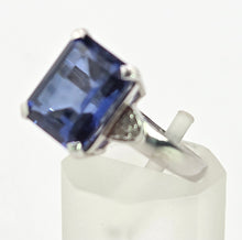 Load image into Gallery viewer, 2607 Vintage: 9ct White Gold Emerald Cut French Blue Sapphire Diamonds Ring