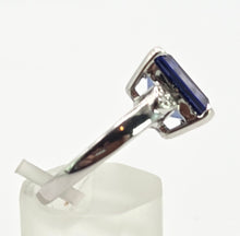 Load image into Gallery viewer, 2607 Vintage: 9ct White Gold Emerald Cut French Blue Sapphire Diamonds Ring