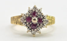 Load image into Gallery viewer, 0628: Vintage 18ct Gold Rubies Diamonds Geometric Set Ring - From 1977