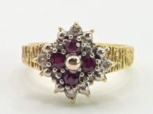 Load image into Gallery viewer, 0628: Vintage 18ct Gold Rubies Diamonds Geometric Set Ring - From 1977