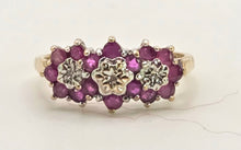 Load image into Gallery viewer, 2591: Vintage 9ct Gold 17 Rubies Natural Diamonds Flower Head Ring