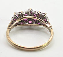 Load image into Gallery viewer, 2591: Vintage 9ct Gold 17 Rubies Natural Diamonds Flower Head Ring