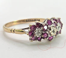 Load image into Gallery viewer, 2591: Vintage 9ct Gold 17 Rubies Natural Diamonds Flower Head Ring