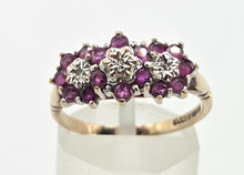 Load image into Gallery viewer, 2591: Vintage 9ct Gold 17 Rubies Natural Diamonds Flower Head Ring
