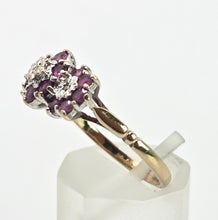 Load image into Gallery viewer, 2591: Vintage 9ct Gold 17 Rubies Natural Diamonds Flower Head Ring