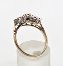 Load image into Gallery viewer, 2591: Vintage 9ct Gold 17 Rubies Natural Diamonds Flower Head Ring