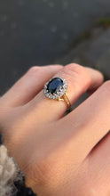 Load image into Gallery viewer, 2027 Vintage: 18ct Gold Australian Blue Sapphire Diamonds Diana Style Cluster Ring- From 1966