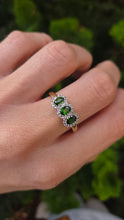 Load image into Gallery viewer, 6296 Vintage: 9ct Gold Green Diopsides 38 Natural Diamonds Ring-
