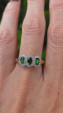 Load image into Gallery viewer, 6296 Vintage: 9ct Gold Green Diopsides 38 Natural Diamonds Ring-