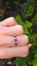 Load image into Gallery viewer, 6328 Vintage: 9ct Gold Rich Purple Amethyst Trilogy Diamonds Dress Ring