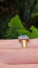 Load image into Gallery viewer, 6287 Vintage: 9ct Gold Emerald Cut Emerald 14 Diamonds Square Set Ring