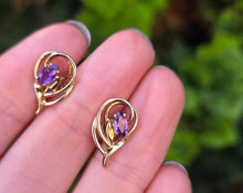 Load image into Gallery viewer, 2209 Vintage: 9ct Gold Openwork Amethyst Stud Earrings