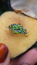 Load image into Gallery viewer, 2534: Vintage; 9ct Gold 15 Green Diopsides Diamonds Cluster Ring