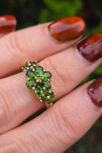 Load image into Gallery viewer, 2534: Vintage; 9ct Gold 15 Green Diopsides Diamonds Cluster Ring