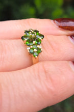 Load image into Gallery viewer, 2534: Vintage; 9ct Gold 15 Green Diopsides Diamonds Cluster Ring