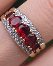 Load image into Gallery viewer, 6464 Vintage: 9ct Gold Garnets Natural Diamonds Tiered Dress Ring