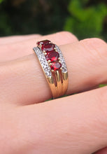 Load image into Gallery viewer, 2225 Vintage: 9ct Gold Garnets Natural Diamonds Tiered Dress ring