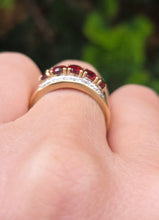 Load image into Gallery viewer, 2225 Vintage: 9ct Gold Garnets Natural Diamonds Tiered Dress ring