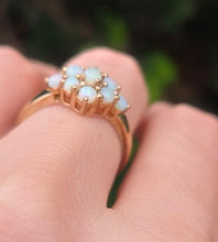 Load image into Gallery viewer, 2539: Vintage Petite 9 Cabochon Cut White Opals Flower Head Ring