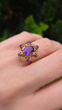 Load image into Gallery viewer, 2437: Vintage: Statement 9ct Gold Openwork Amethysts Openwork Ring- From 1975