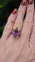 Load image into Gallery viewer, 2437: Vintage: Statement 9ct Gold Openwork Amethysts Openwork Ring- From 1975