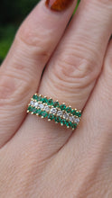 Load image into Gallery viewer, 6331 Vintage: 14ct Gold 18 Emeralds Diamonds Tiered Dress/Stacker Ring