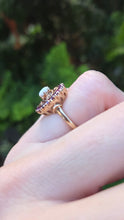 Load image into Gallery viewer, 0987: Vintage 16 Garnets Cabochon White Opal Openwork Ring