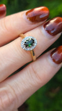 Load image into Gallery viewer, 6361 Vintage: 18ct Gold Green Garnet Diamonds Halo Cluster Ring- From 1972