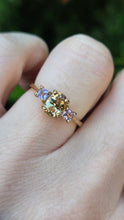 Load image into Gallery viewer, 1246: Vintage 9ct Gold Citrine & Amethyst 3-Stone Straight Ring