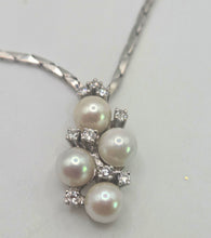 Load image into Gallery viewer, 2695: Vintage: 18ct White Gold Designer Link Diamonds Pearls Necklace -Pristine