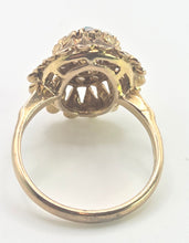 Load image into Gallery viewer, 2681: Vintage 9ct Gold Turquoises Seed Pearls Open Work Cocktail Ring- From 1967