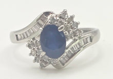 Load image into Gallery viewer, 2686: Vintage Platinum French Blue Sapphire 34 Diamonds Bypass Ring
